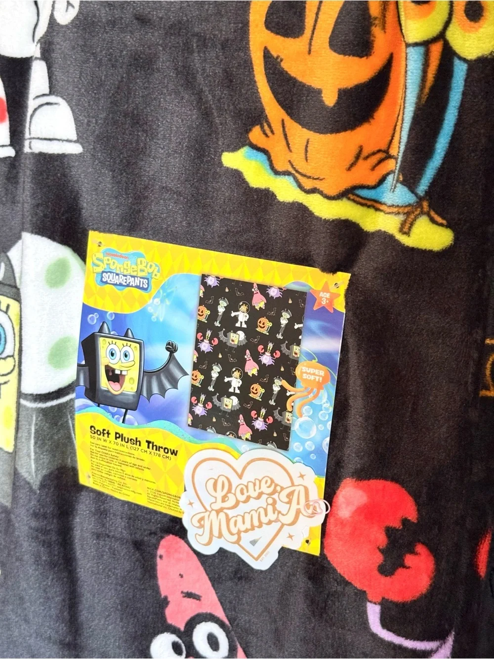 SpongeBob SquarePants Kids Black & Pink Patrick Plush Throw Blanket